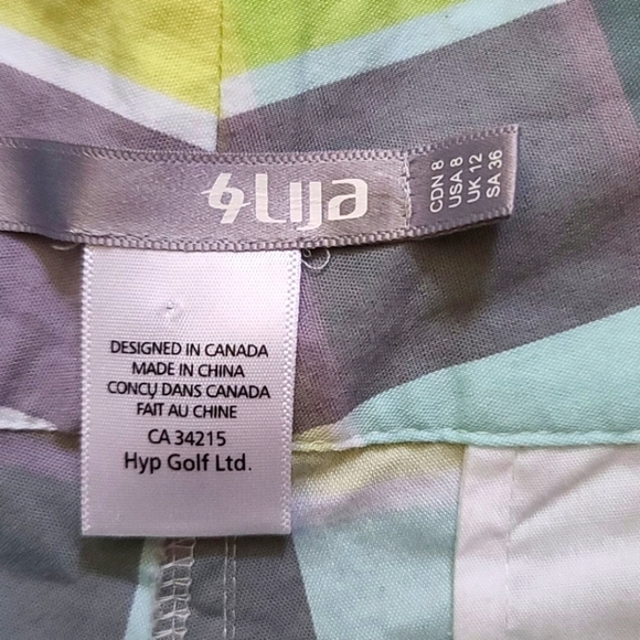 Lija Knee Length Green Yellow Plaid Bermuda Shorts Size 8 - Picture 2 of 5